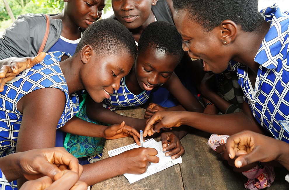 Health club students enjoy a worksheet activitiy.